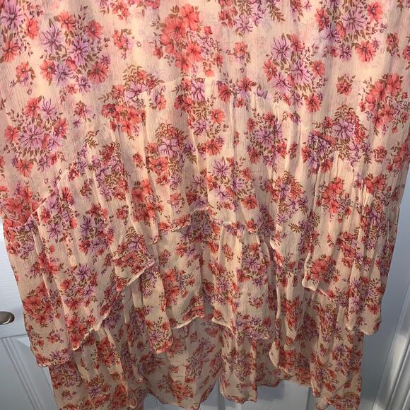 The Kooples Women's Floaty Cottagecore Dress Size 3 L 8 US Orange Floral Hi Low - Picture 4 of 11